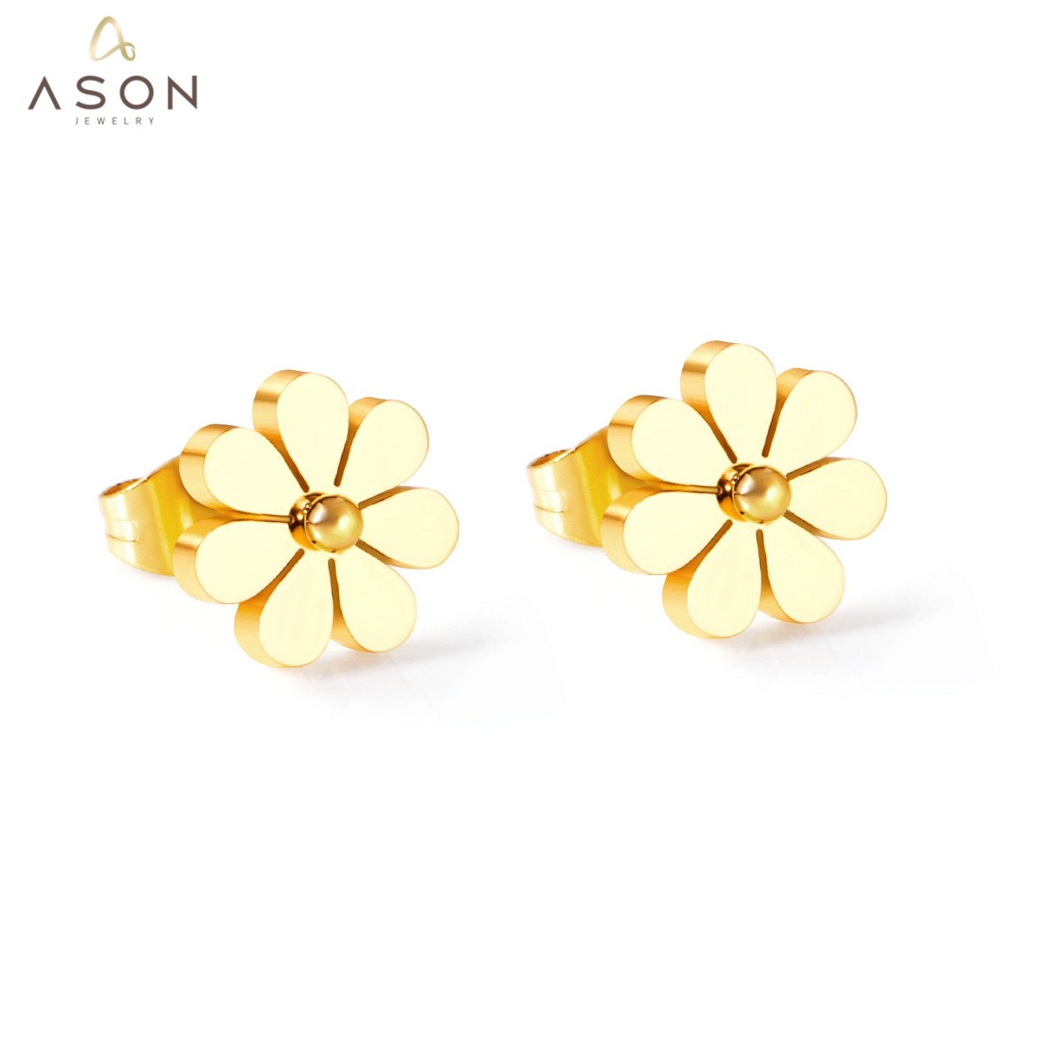 ASON Cute Small Flower Shape Piercing Stud Earrings Gold Color Stainless Steel for Girl Women Fashion Jewelry Accessories asonjewelry